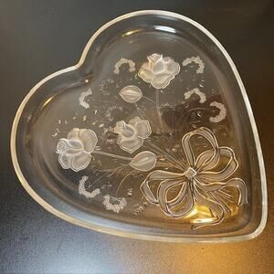 Mikasa Crystal Heart Shaped Serving Tray Rose Bouquet SA554-650 w Box 12.5 in